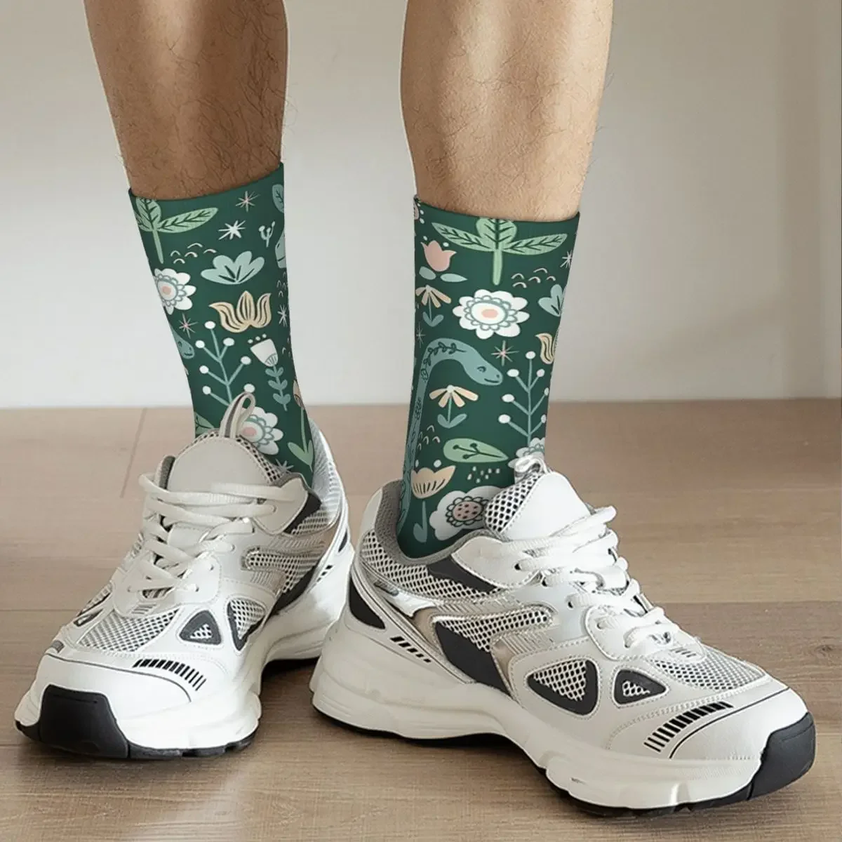 Folk Floral Dinosaur Socks Harajuku Sweat Absorbing Stockings All Season Long Socks Accessories for Man's Woman's Gifts