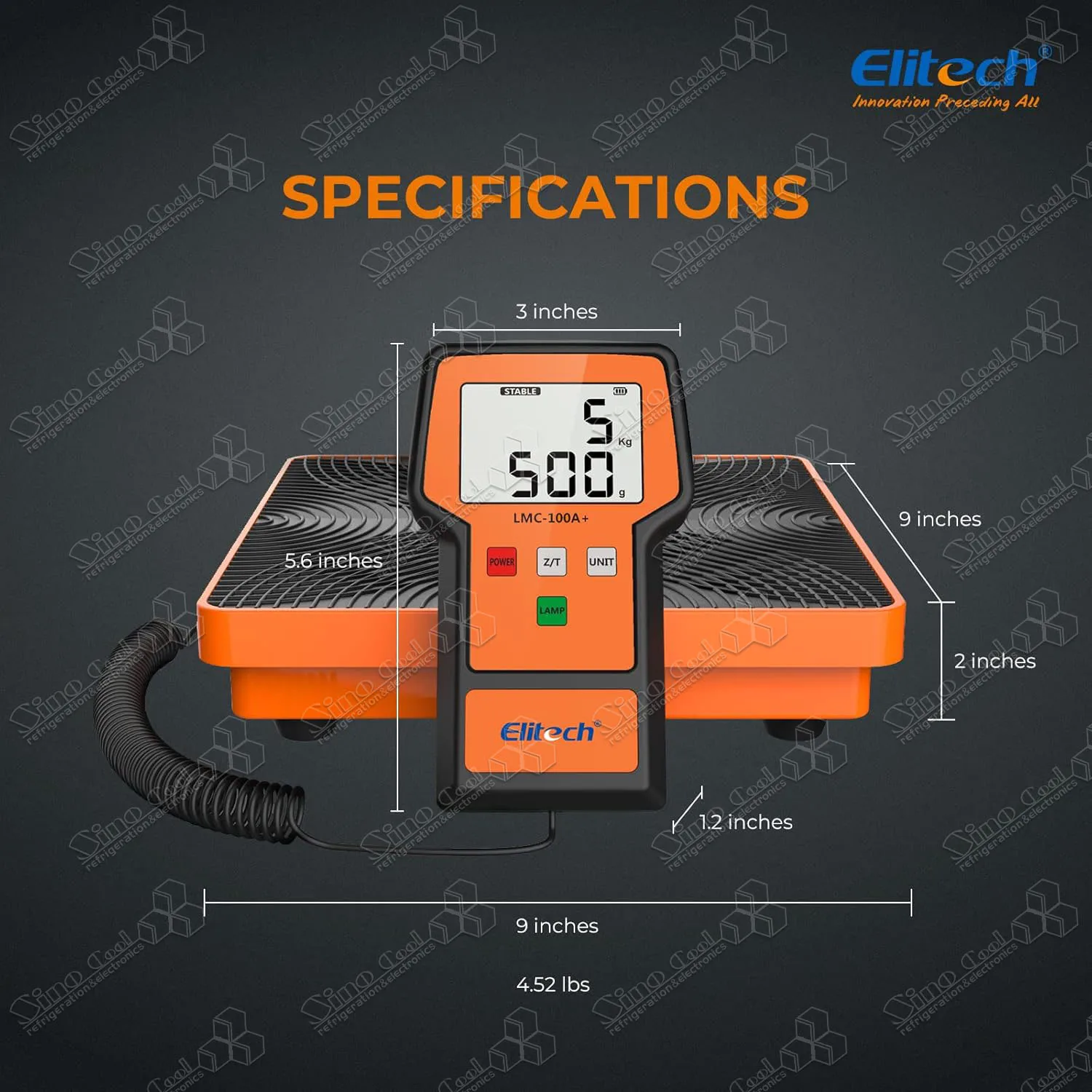 Elitech LMC-100A+ 220Lbs Refrigerant Scale Electronic Freon Charging Recovery Weight Scale