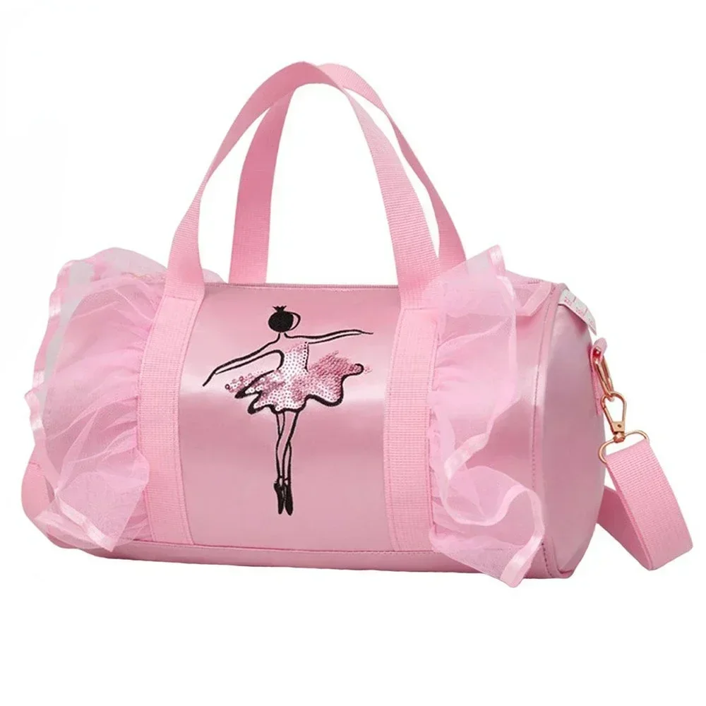 Pink Girls Ballet Dance Backpack Kids Barrel Dance Bag, Sports Dance Bag for Costume Clothes Shoes Dress Handbag