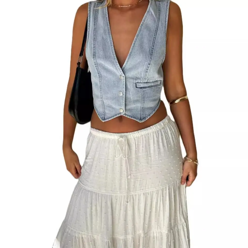 

TUME Women's Denim Vest Fashion Leisure Style European And American Clothing