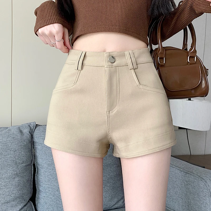 

Модные повседневные черные шорты цвета хаки с высокой талией, женская одежда, женская одежда OL, весна, лето, осень, верхняя одежда, одежда