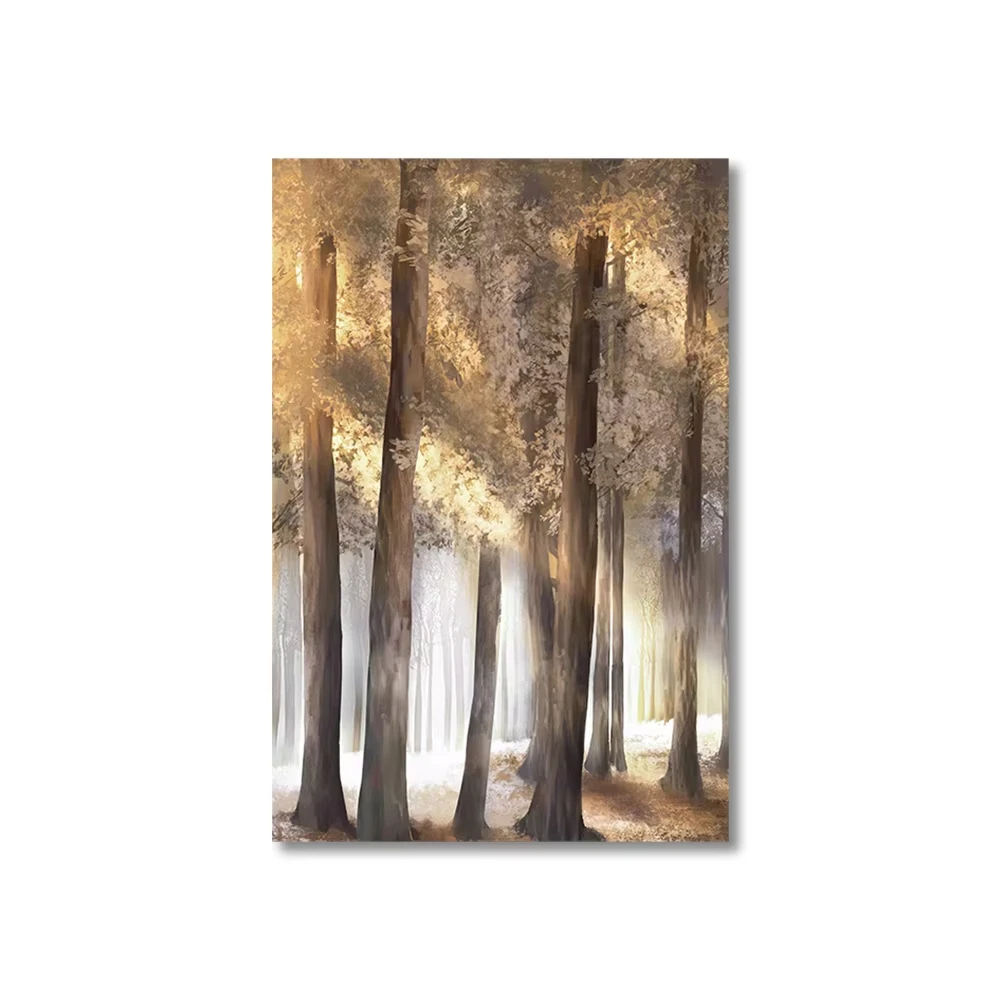 1/3pcs  Golden Light Passing Through Trees Forest Canvas Painting Charming  Pictures Wall Art Posters and Print for Living Room view 3