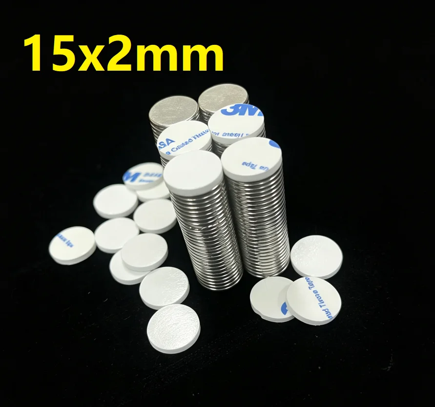 15x2mm Round Neodymium Magnet Super Powerful N35 Strong Permanent Magnetic with Double-Sided Adhesive for DIY Projects