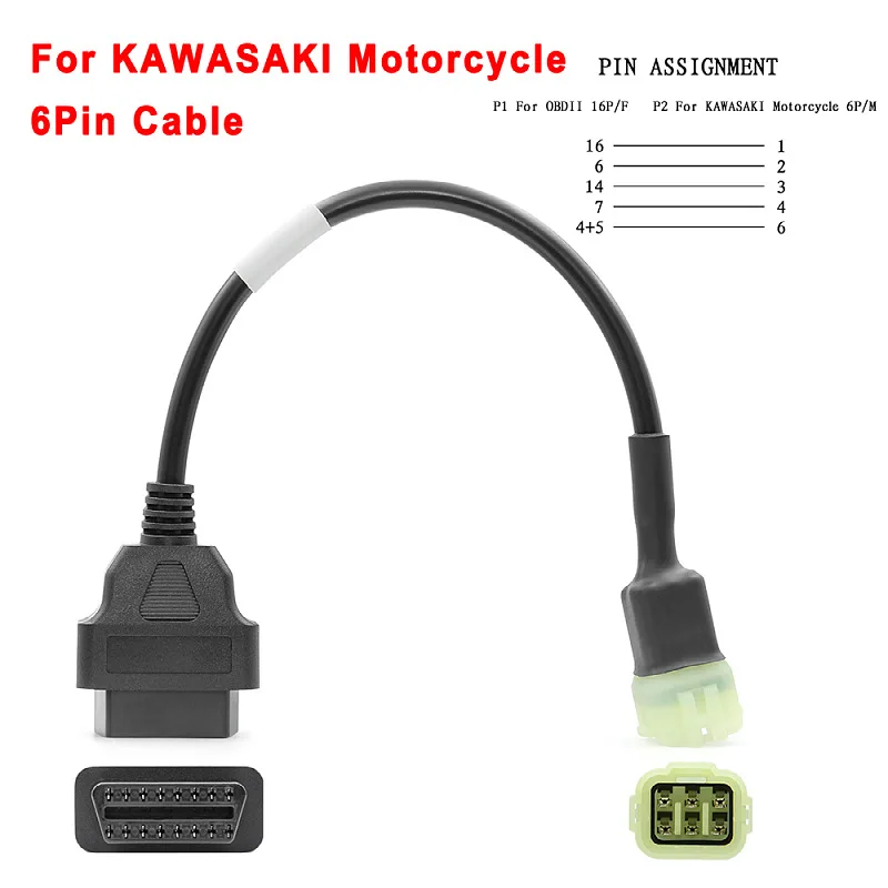 For Kawasaki Motorcycle Plug Cable OBD2 16pin to 6 Pin