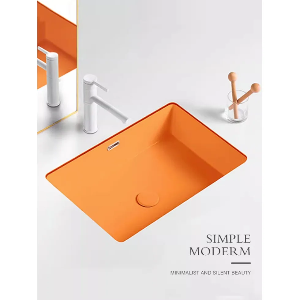 Orange flat bottom square under the counter basin Embedded wash basin Single basin Color ceramic household washbasin Balcony