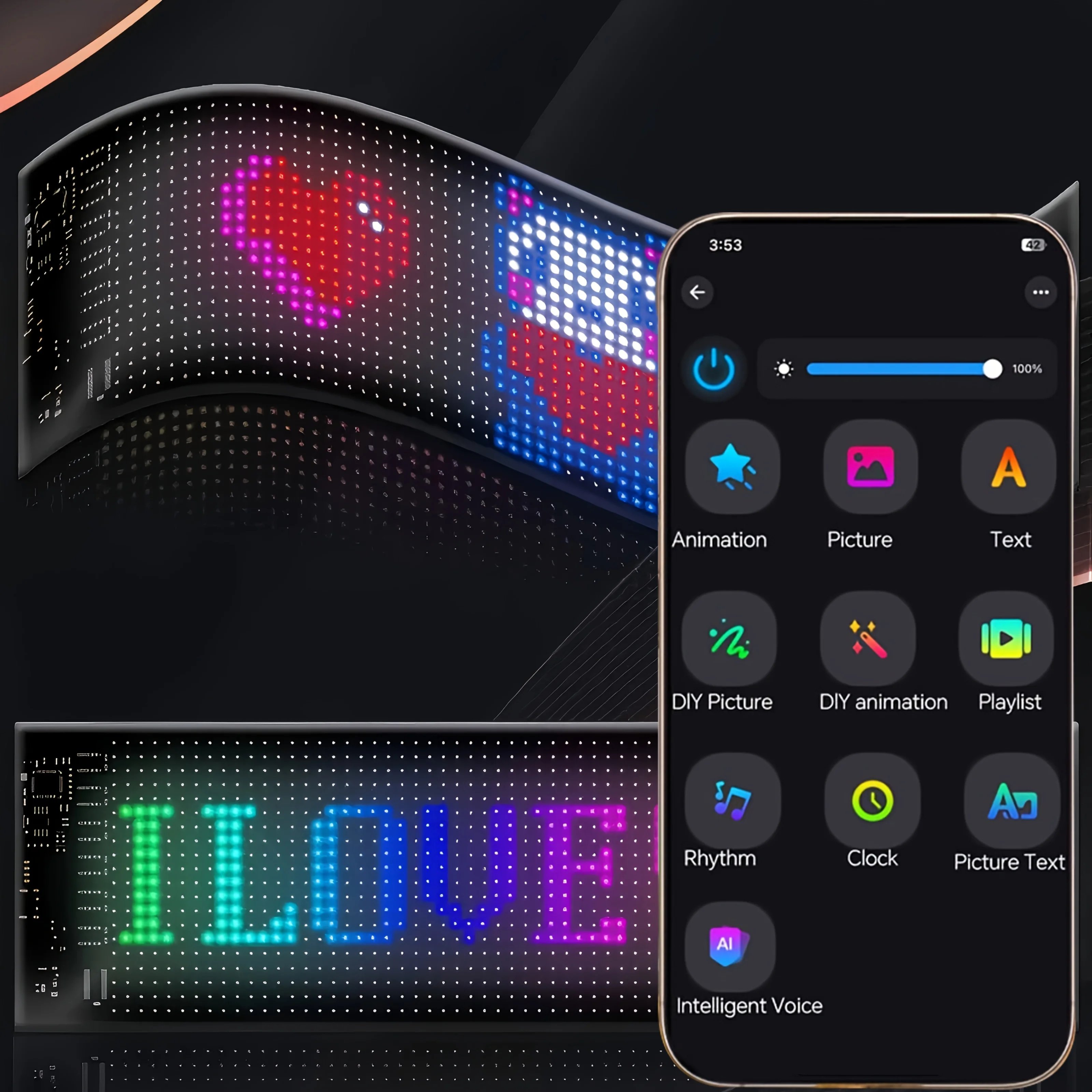 2PC Flexible Devil Eyes Light for Car Truck Windshield LED Pixel Screen APP Controlled Display Colorful Animation Scrolling Text