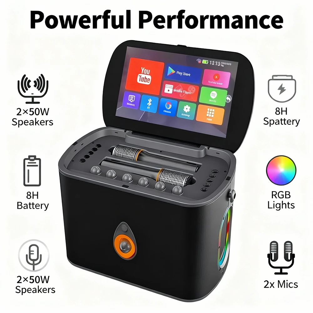 2025 All-in-One KTV Smart Party for Karaoke Players Speaker WIth 2 Mic Android System Powerful Wireless Touch Screen Machine