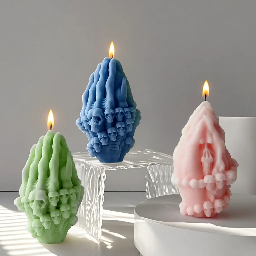 

3D Skull Gesture Aromatherapy Candle Silicone Mold DIY Halloween Skull Gypsum Ornament Mold Handmade Soap Candle Making Supplies