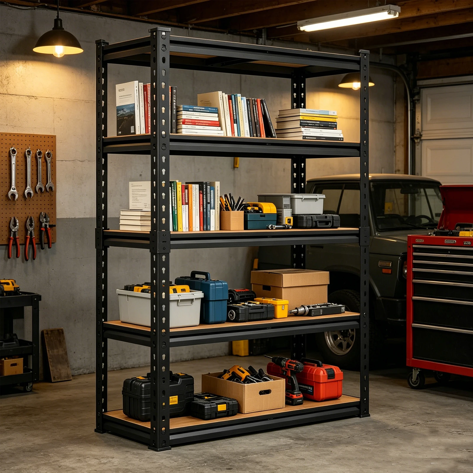 72 inch Heavy Duty 5 Tier Metal Storage Shelving Unit Adjustable Garage Utility Rack Warehouse Tool Organizer Shelves for Basement Workshop Home Storage
