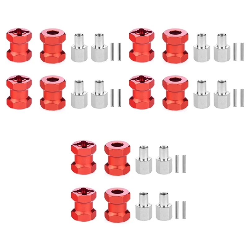 YSUN-12X RC Car Metal 12Mm Wheel Hex Hub 15Mm Extension Coupler For AXIAL SCX10 D90 CC01 F350 1/10 RC Crawler-Red