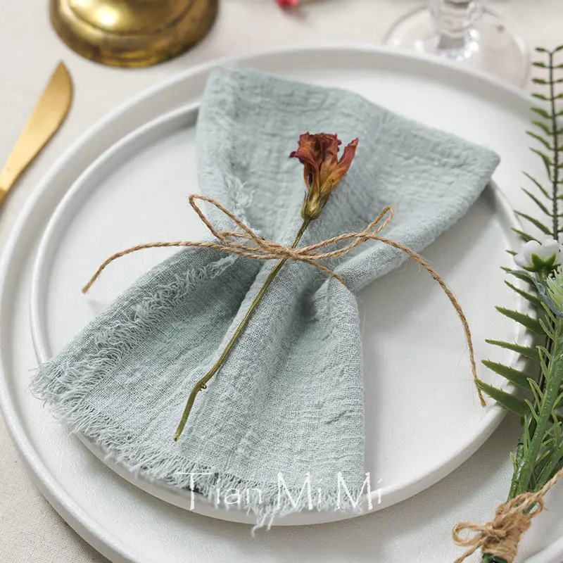 10pcs Vintage Rustic Cotton Napkins Retro Burr Soft and Absorbent Napkin Cloth Linen for Wedding Party Table Decorations