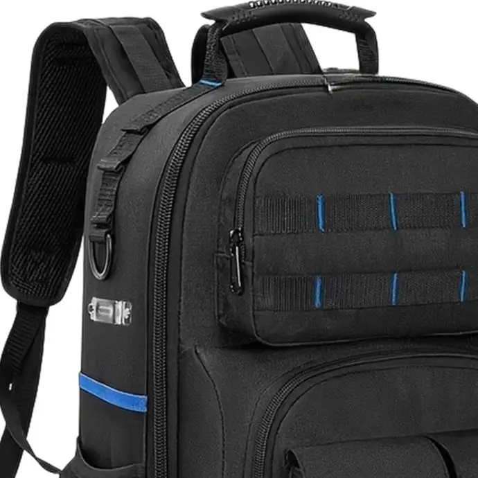 Black Duty Tool Backpack With Movable Base Plate For Electrician Storage And Construction Work Organizer Pouch