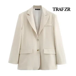 TRAF ZR Coat Women Summer 2024 Elegant Women's Suits Women's Formal Tops Office Lady Beige Coats Elegant Luxury Women's Coat