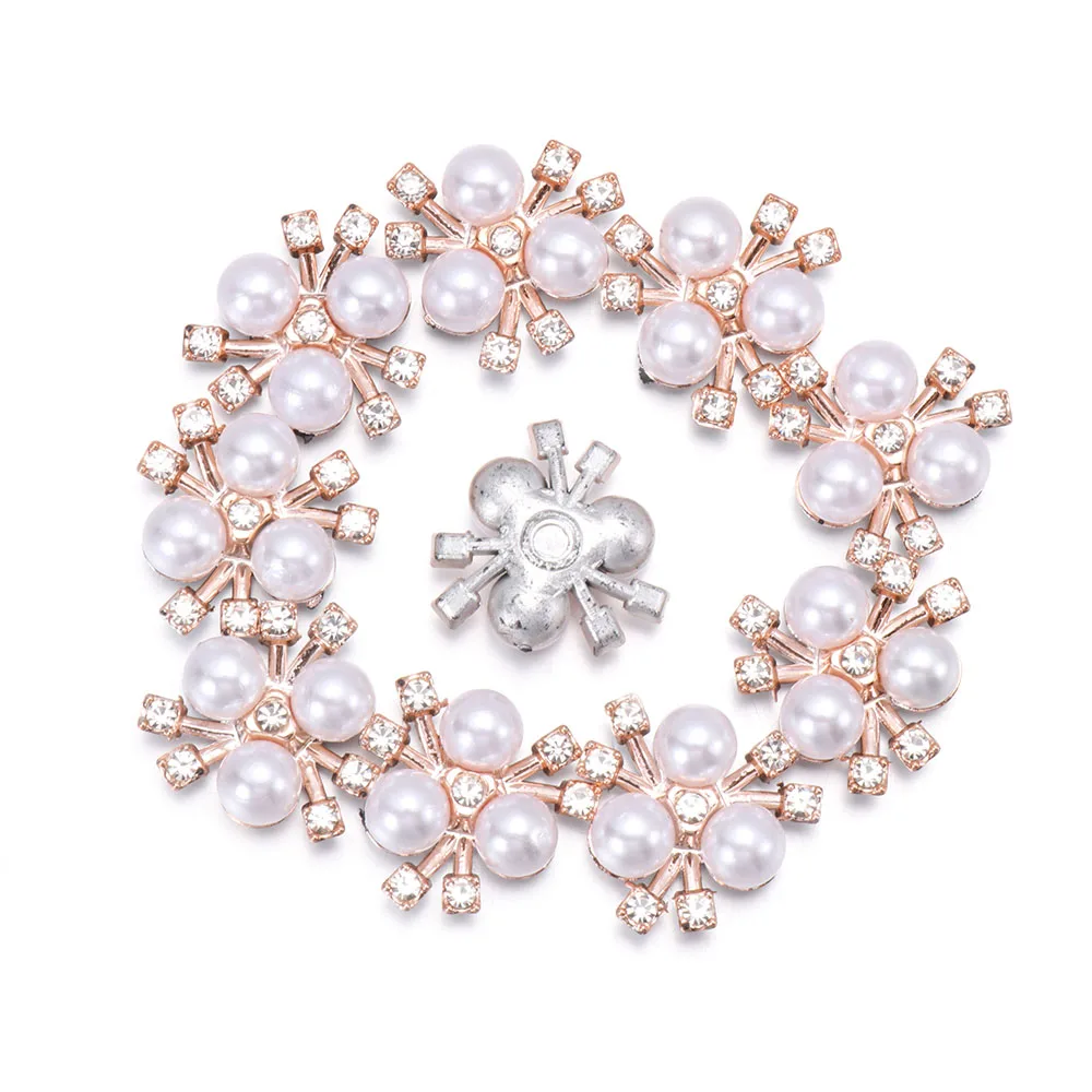 10PCS Apparel Sewing Flower-shaped Hat Accessories Headwear Clip Rhinestone Buttons Pearl Button Pearl Hairpins