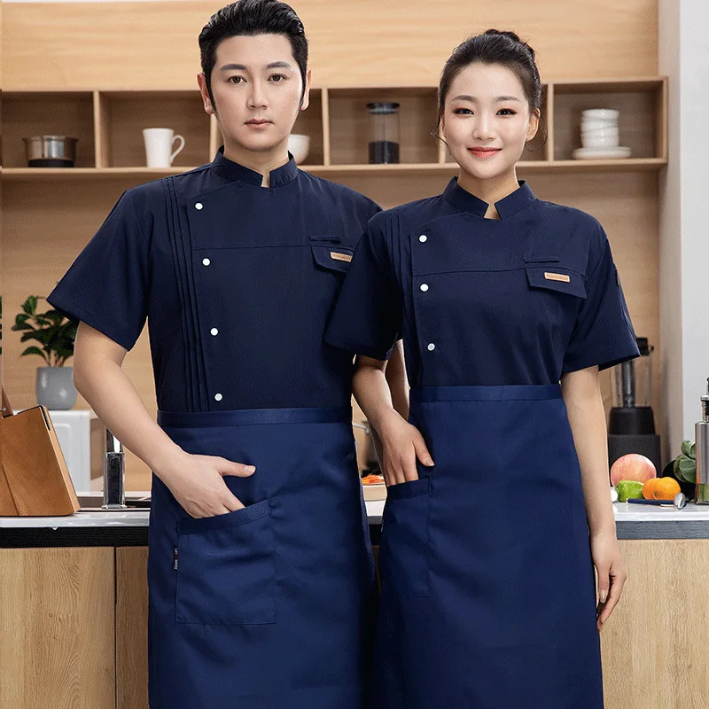 Chef Overalls Short-Sleeved Men's Summer Thin Ice Silk Breathable Dining Hotel Restaurant Long-Sleeved Kitchen Clothes