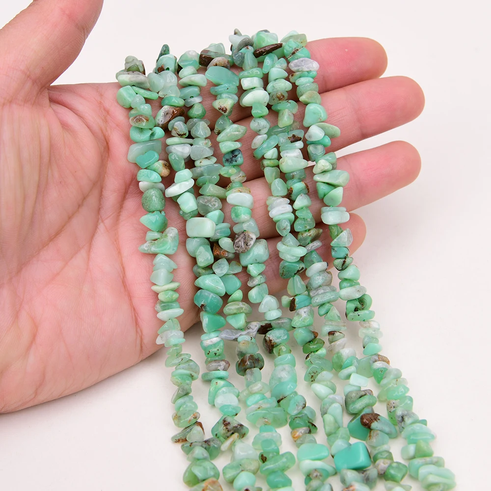 APDGG 5 Strands Natural Green Chrysoprase Freeform Nugget Chips Loose Beads Gems Stone Strand 15.5'' Jewelry Making DIY