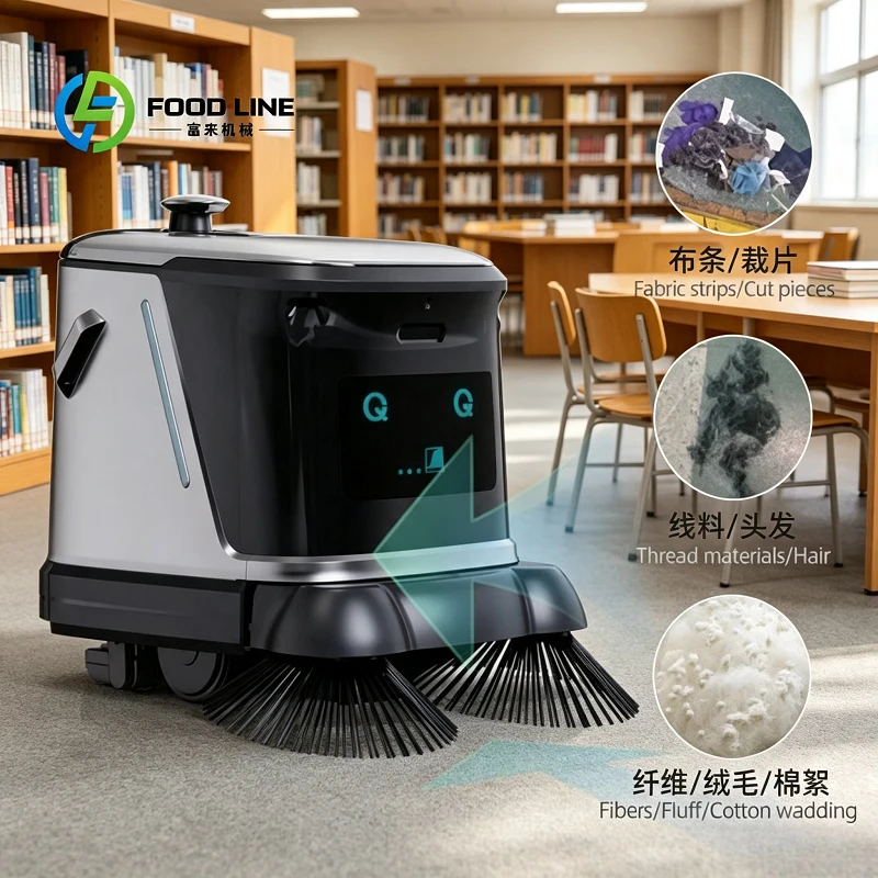 Garment Factory Cleaning Robot High Suction 25KPa Strong Suction Robot for Textile Fabric Thread Waste 6000 Sq Ft 6H Runtime
