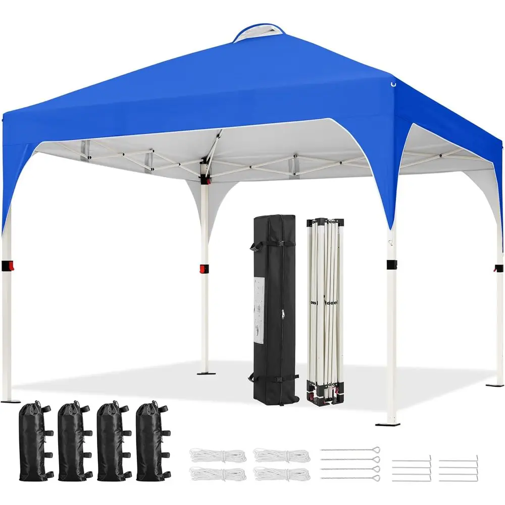 

Quick-Setup 10x10 Canopy Tent with Ventilation, Wheeled Bag, Sandbags, Stakes, and Ropes for Outdoor, Beach, and Party Use in Bl
