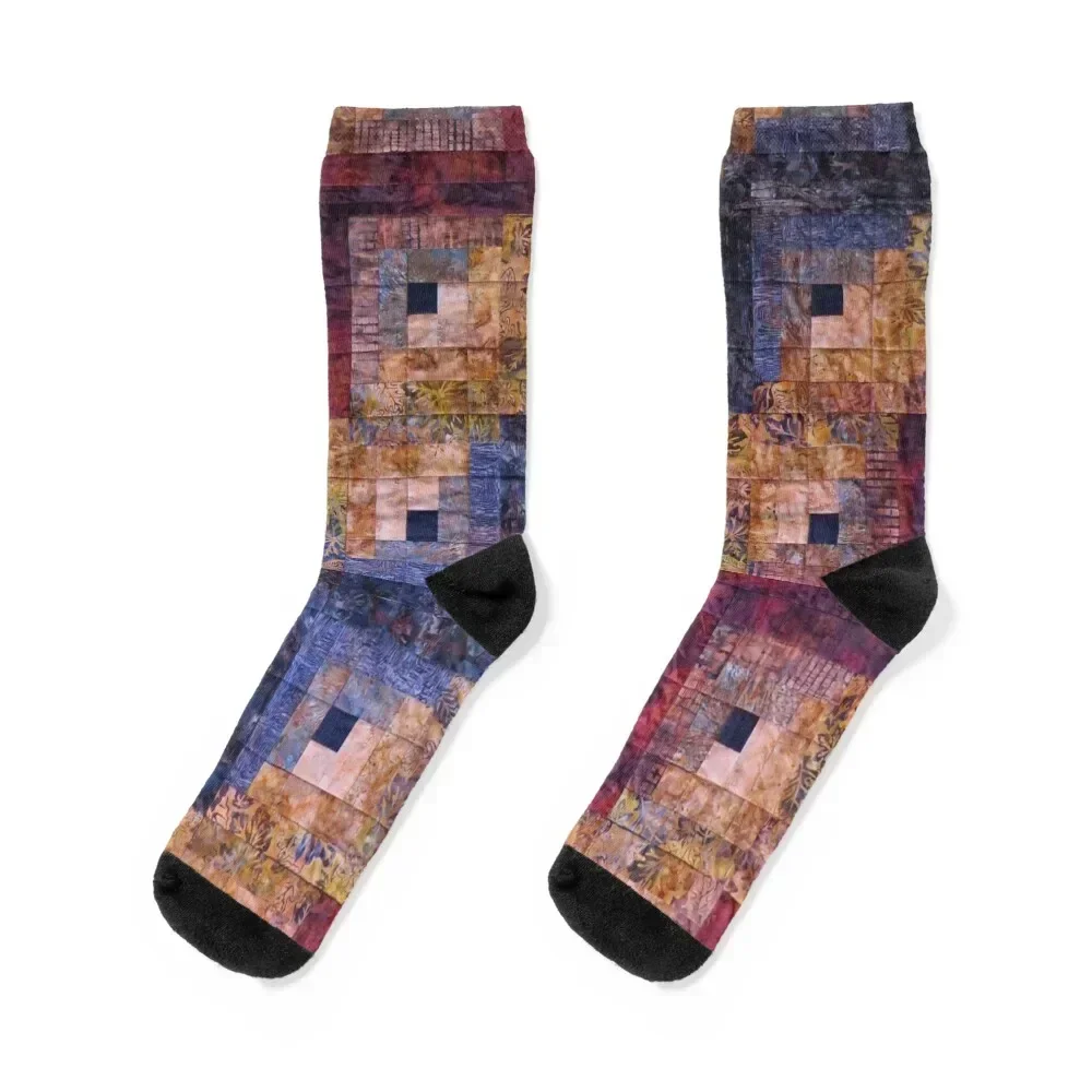 

Autumn Leaves Log Cabin Quilt Socks floor funny gift basketball Luxury Woman Socks Men's