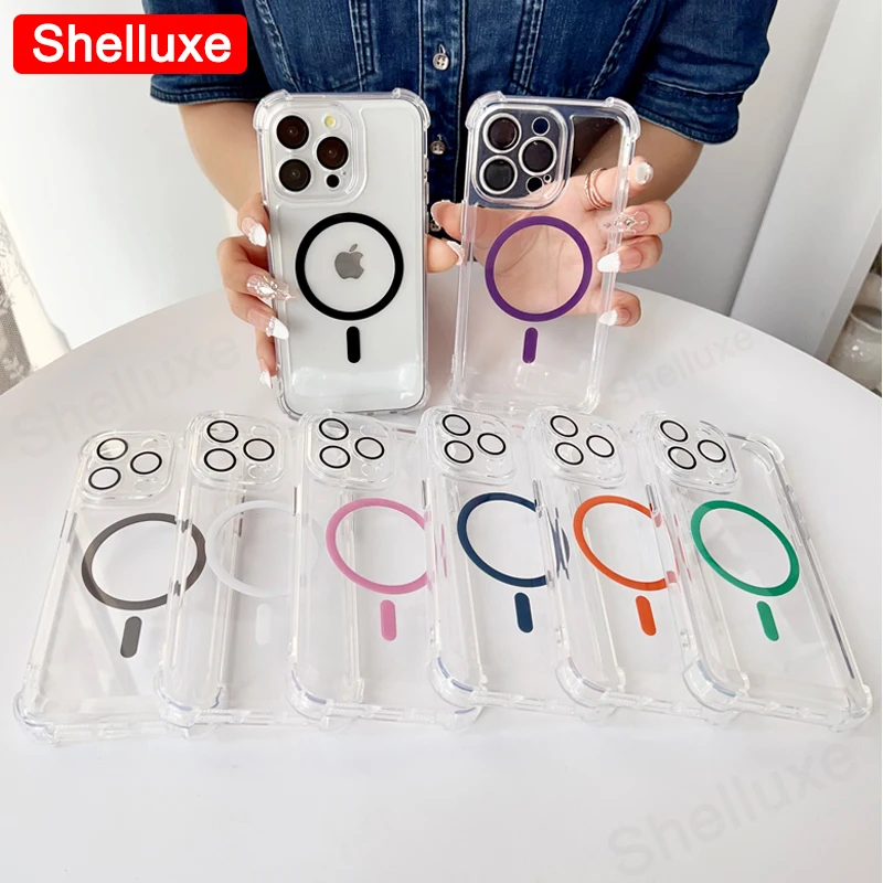 Transparent Armour Magnetic Case Shelluxe For iPhone 16 15 14 Plus 13 12 11 Pro Max Cases Luxury Corners Protector Phone Cover - náhled 6