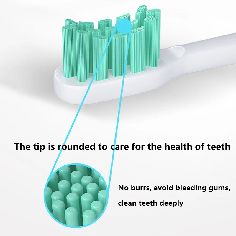 샤오미 미지아 소닉 전동 칫솔, 5 브러시 헤드, 먼지 방지 캡이 있는 엔드 라운드 강모, 얼룩 제거, T300, T500, T700
