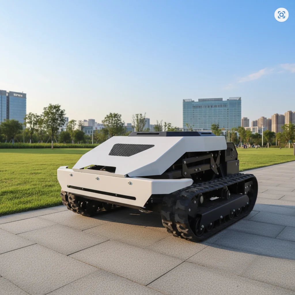 

Crawler Remote Control Lawn Mower Snowplow Attachment Adjustable Cutting Height GPS Navigation Obstacle Detection for Farm Garde