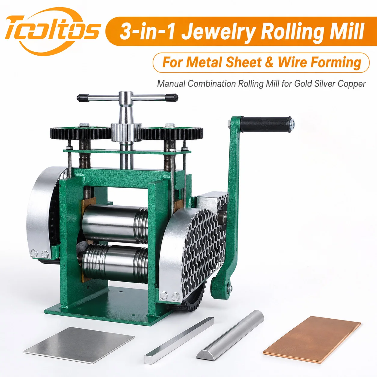 TOOLTOS 3-in-1 Jewelry Rolling Mill Manual Combination Rolling Mill for Gold Silver Metal Sheet and Wire