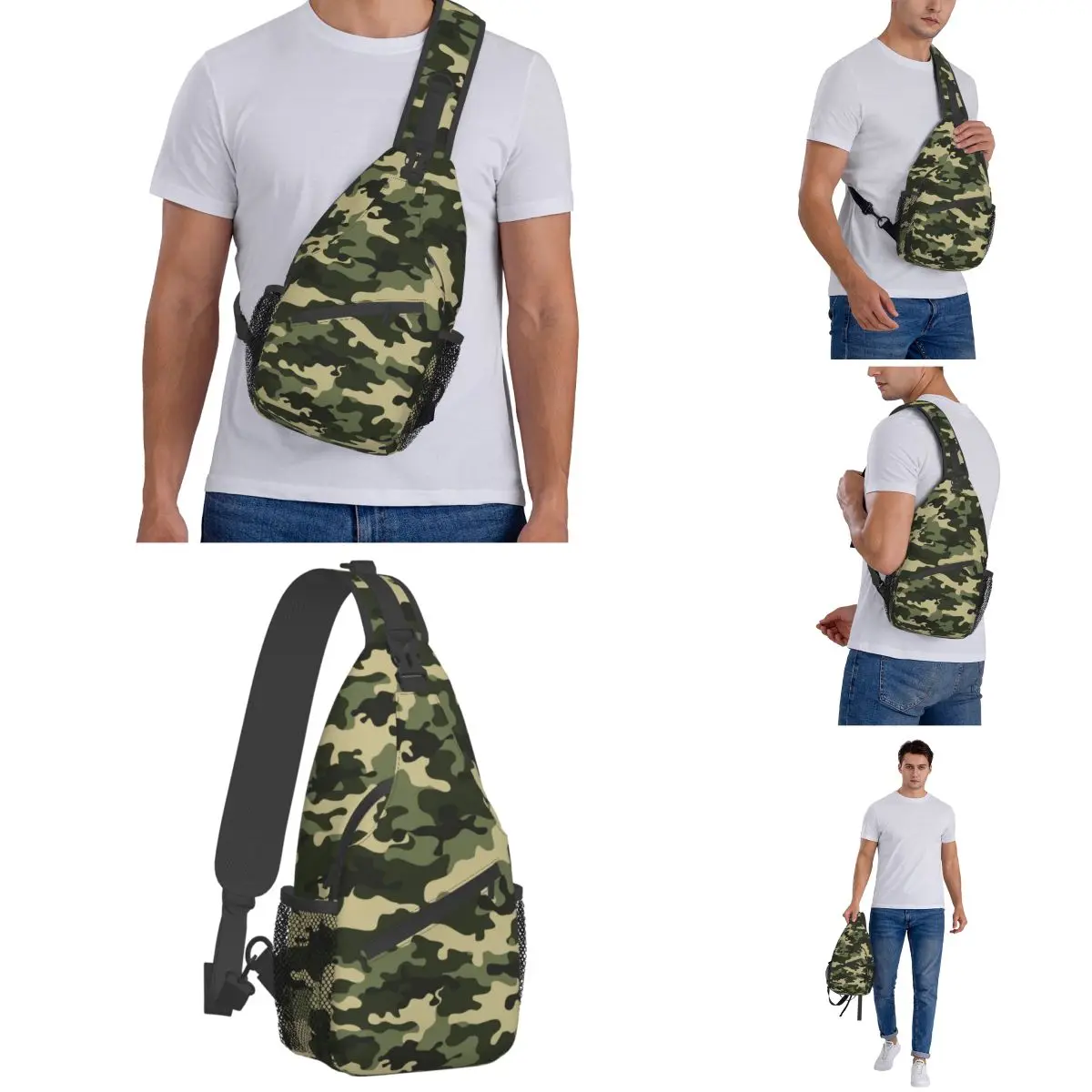 Green Camouflage Military Sling Bag Chest Crossbody Shoulder Sling Backpack Travel Hiking Daypacks Camo Casual Bag