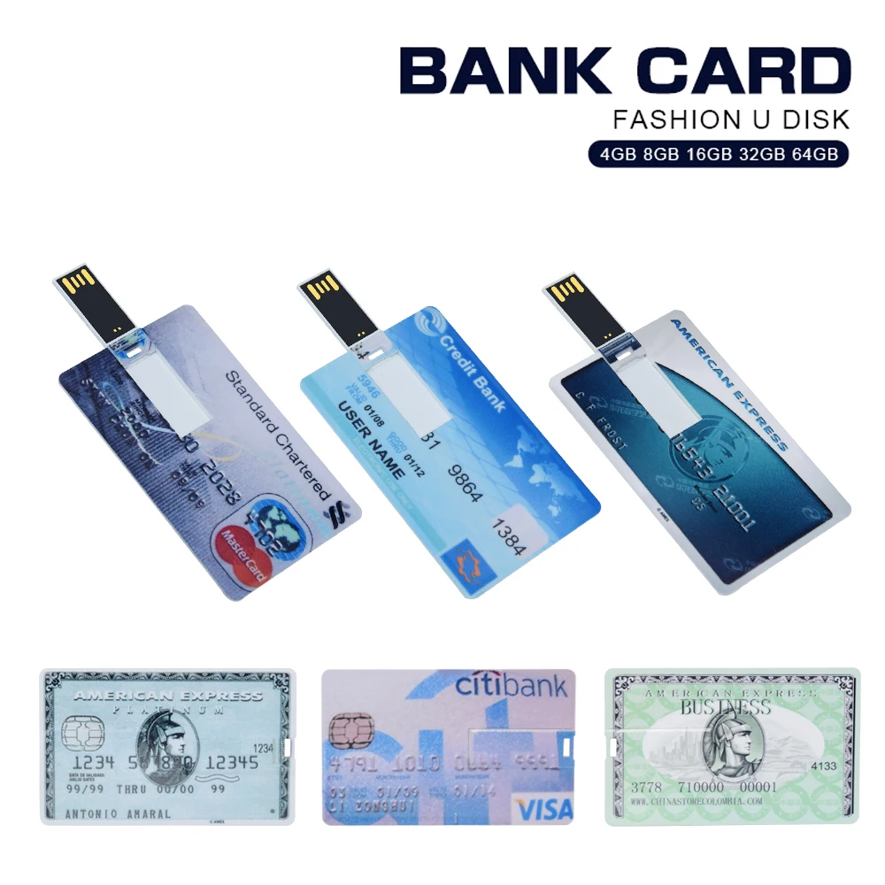 

Bank Card Model Pen Drive Real Capacity Portable Gift USB Flash Drives waterproof Memory Stick 64GB/32GB/16GB/8GB/4GB U Disk