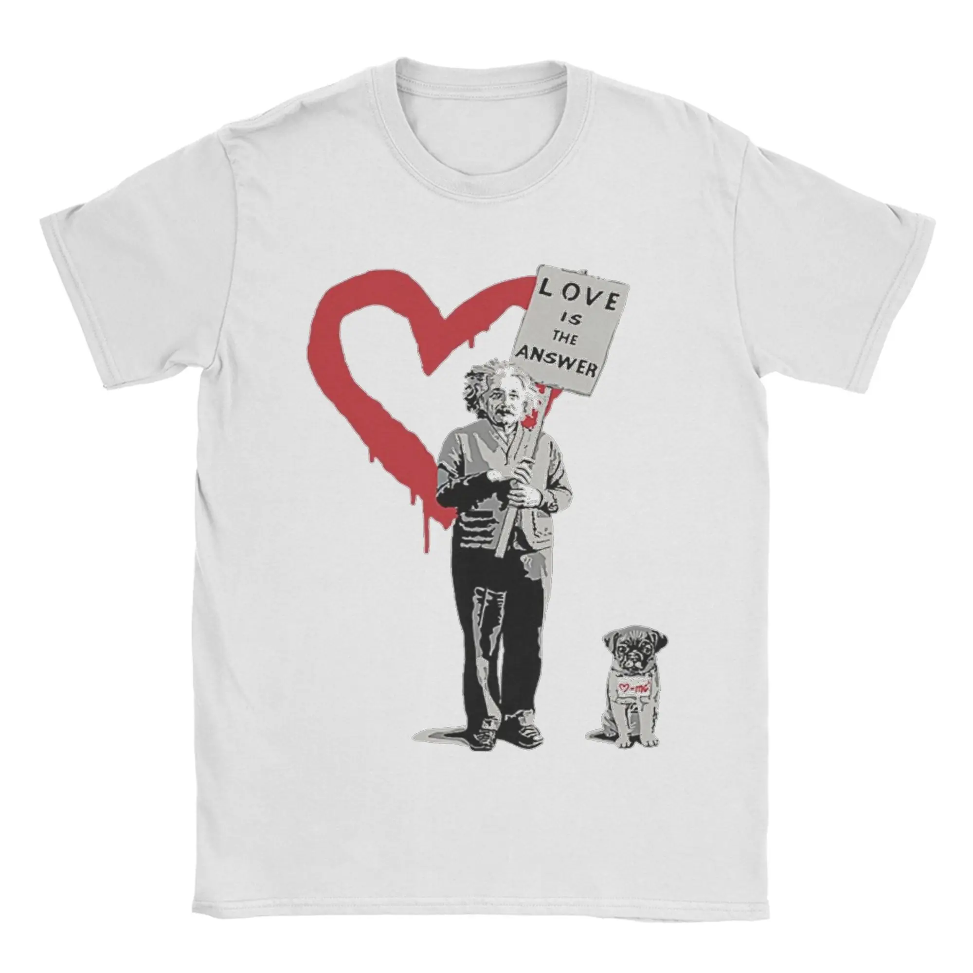 Camisetas masculinas BANKSY Único Algodão Puro Camisetas Manga Curta Einstein Love is the Answer Camiseta Em Torno Do Pescoço Roupas 6XL