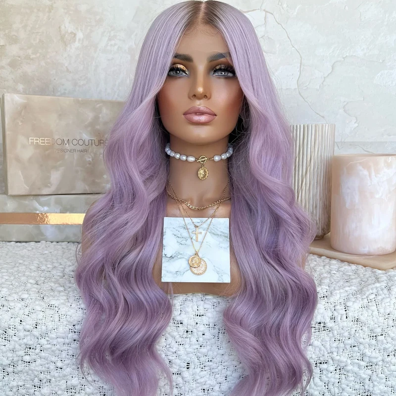 

Lavender Purple 13x4 Body Wave Synthetic Hair Wigs 613 Colored 13x4 Lace Frontal Wig for Women Pre Plucked Transparent Front Wig