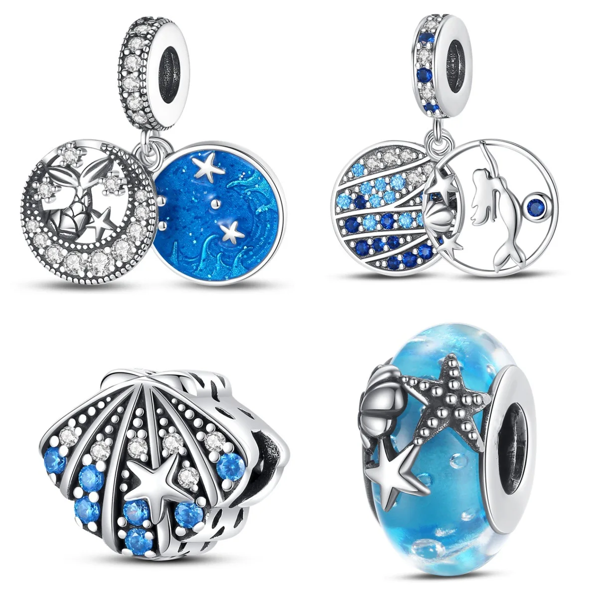 Copper-plated silver, marine-inlaid stone shell two-piece pendant necklace beads DIY bracelet accessories