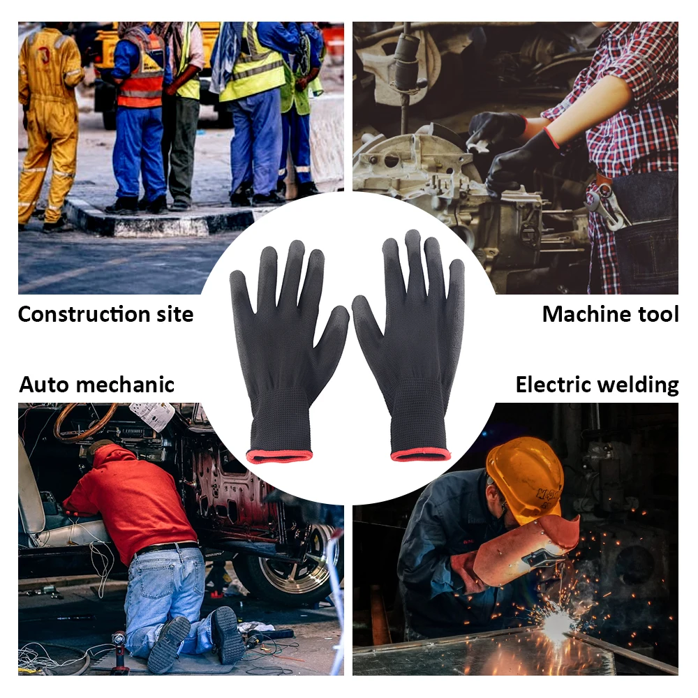 12 Pair Black /Grey/ Horticulture Gloves Safety Work Gloves Repair Gloves Palm Coated Gloves Carpenter Repairman Supplies