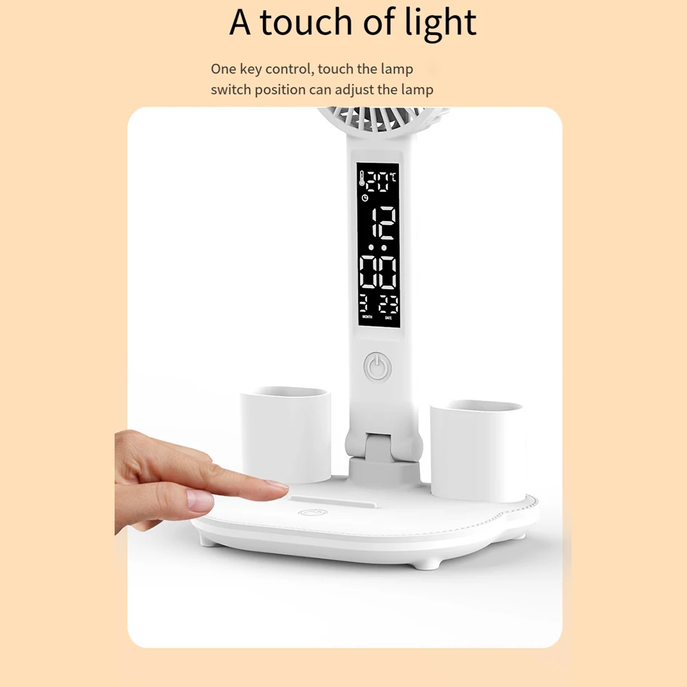

Rechargeable Table Lamp For Study Led Table Light With Fan, Led Clock Dispaly Reading Lamp-A21R