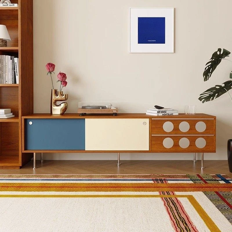 

Retro solid wood TV cabinet household storage simple color matching TV cabinet
