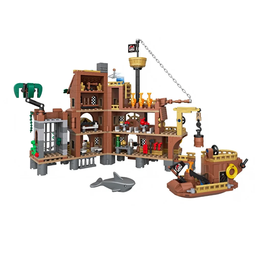 756 pièces de blocs de construction MOC, navire pirate, ville, amis, quai en bord de mer, petit bateau, figurines, briques, modèle, jouet éducatif créatif, cadeau