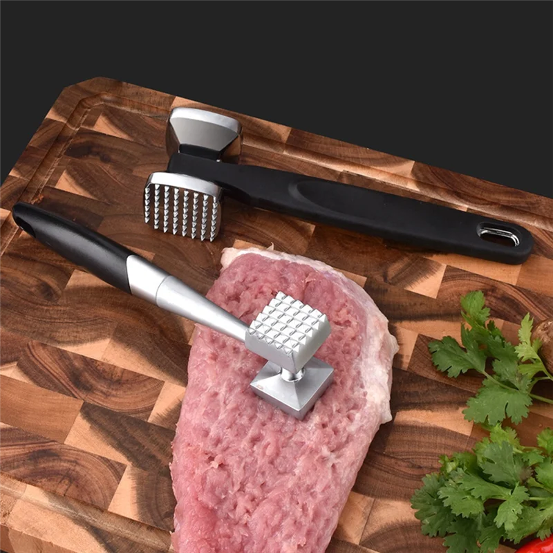 SOFT-2-Piece Stainless Steel Double-Sided Meat Hammer Tenderizer Comfort Handle For Steak, Beef And Chicken