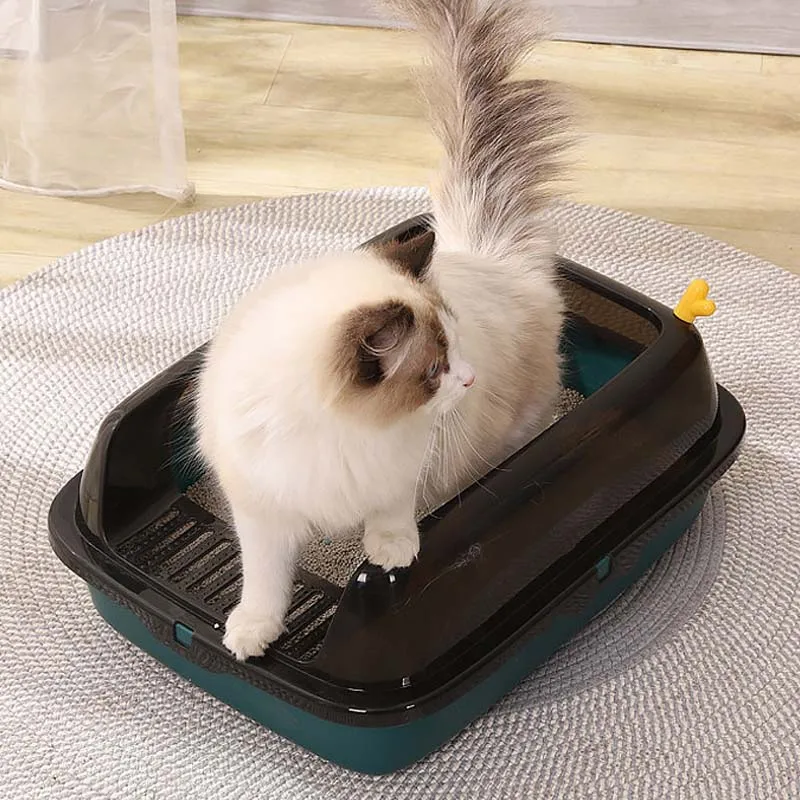 Open Top Cat Litter Box Splashproof Cat Toilet Bedpan with Scoop High Sided Removable Kitten Litter Tray Set Pet Supplies