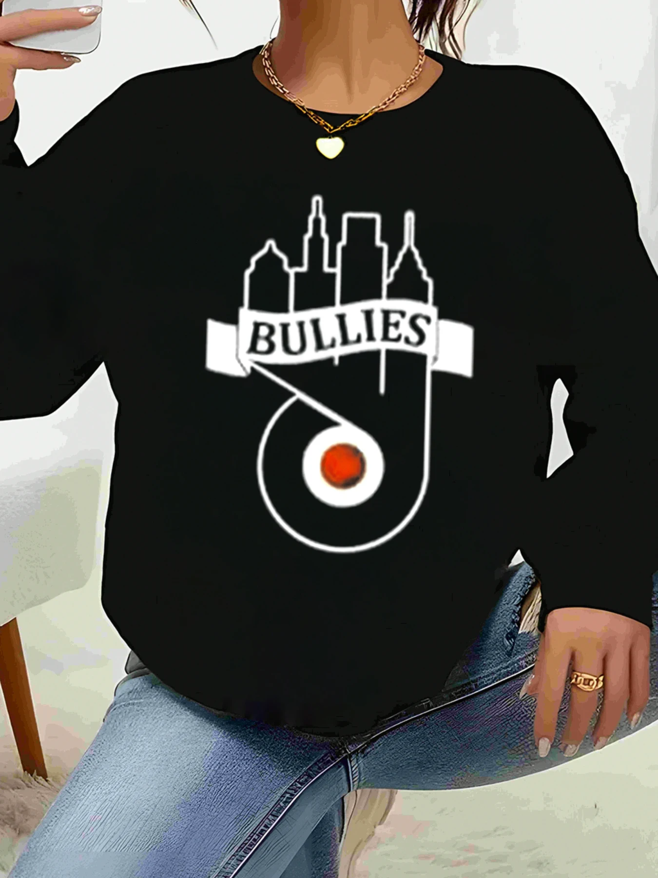 

Толстовка с ручным принтом Bullies на Хэллоуин, повседневная одежда большого размера с круглым вырезом, женская