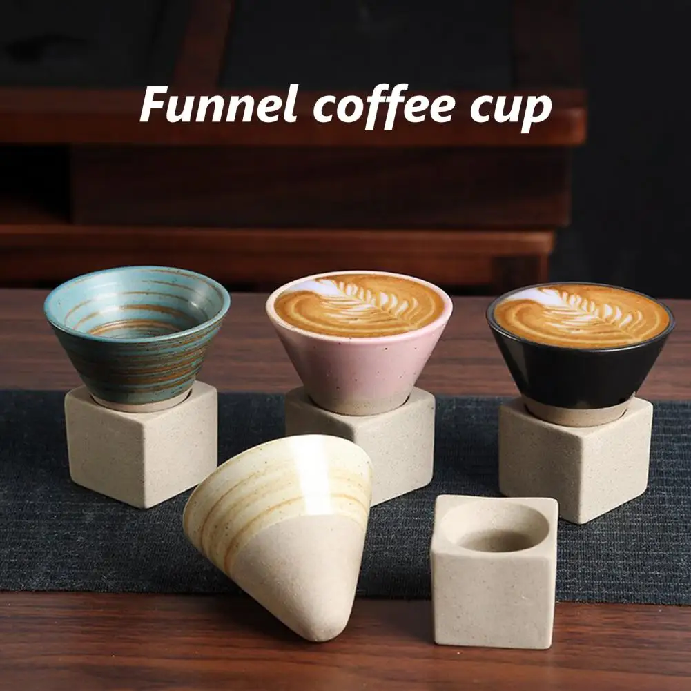 100ML Crude Pottery Funnel Coffee Cup With Base Heat-resistant Handmade Japanese Style Latte Cappuccino Tea Espresso Tapered Mug