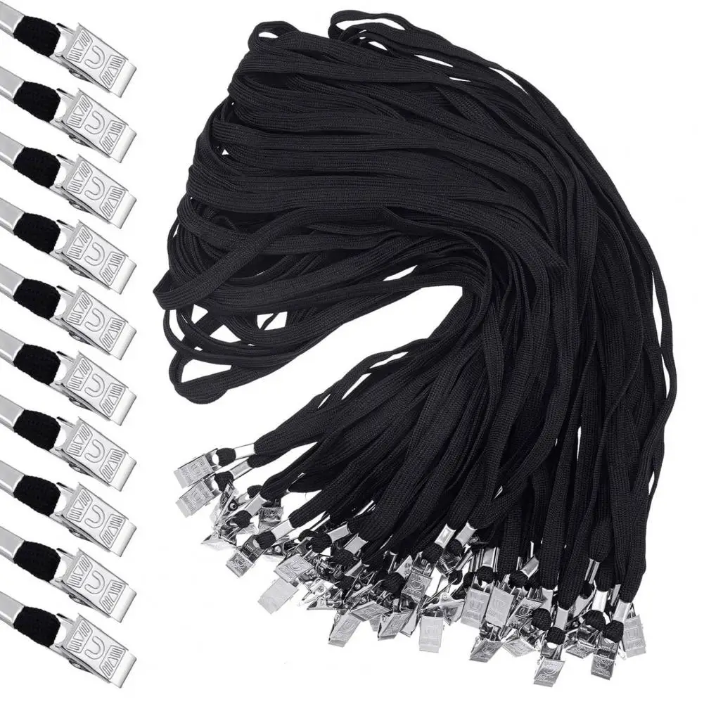 20개 45cm 신분증 홀더 끈 포함 투명 이름표 배지 홀더 및 클립이 있는 목걸이 끈 사무실 학교 행사용