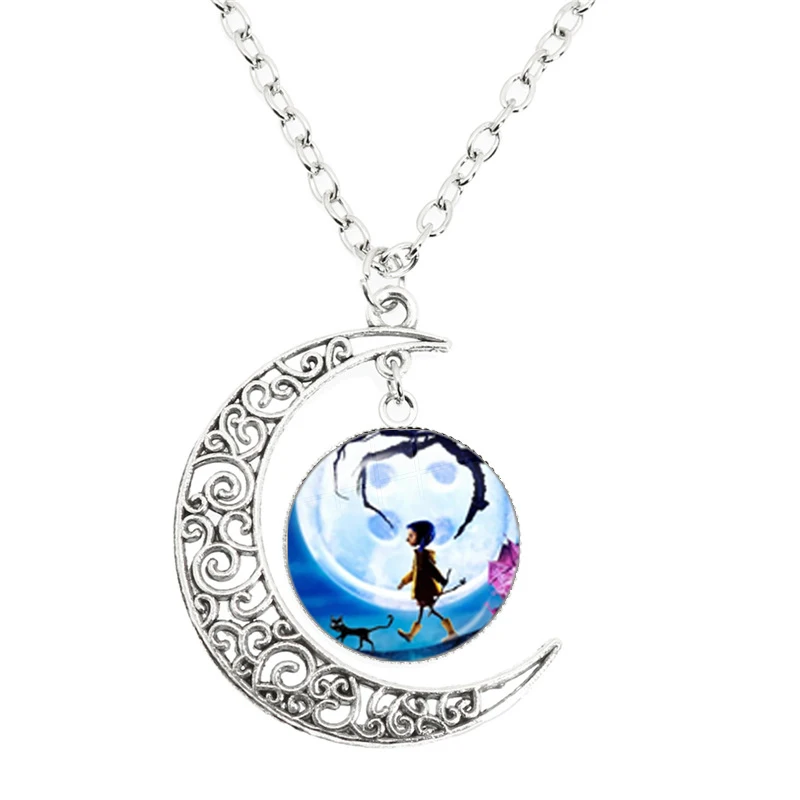 Coraline&The Secret Door Moon Necklace Coraline Dome Glass Pendant Necklaces Handmade Produces Halloween Gifts Jewelry