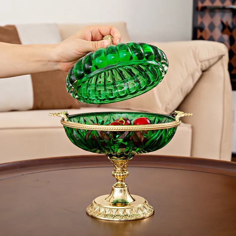 European Crystal Glass Fruit Plate Court Style Carved Candy Jar Ornament Living Room American Household Snack Plate