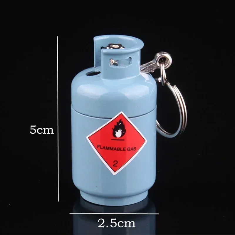 Funny Gas Cylinder Style Lighter with Keychain Inflatable Gas Butane Cigarette Lighters Smoking Accessories Gadget for Men