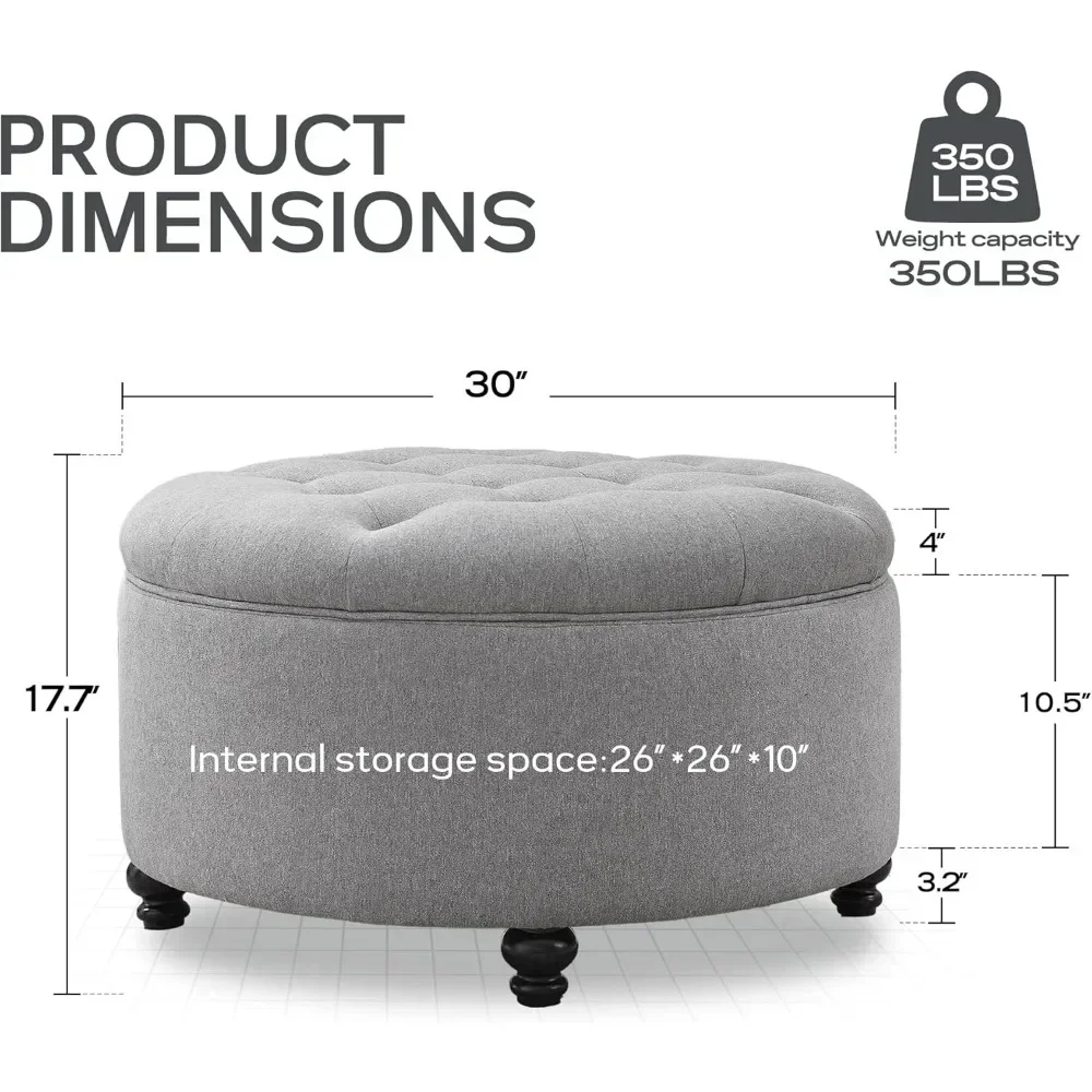 30-Inch Round Storage Ottoman, Modern Button Tufted Coffee …