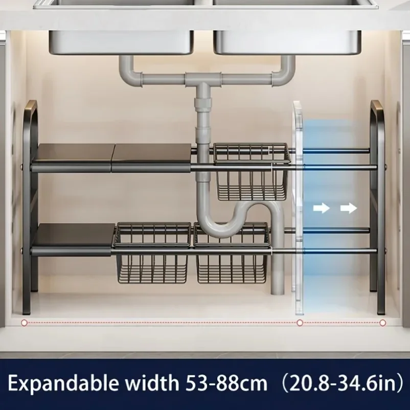 1 Set Multi-Use Kitchen Under Bathroom Sink Organizers - Expandable Cabinet Shelf Organizer Storage Rack - view 4