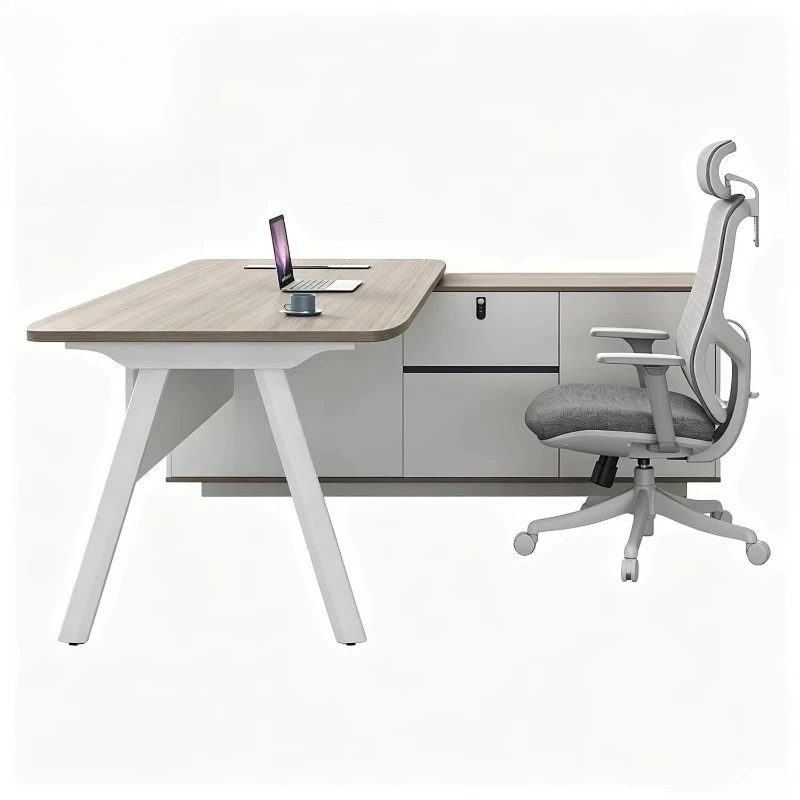 Yazhi boss simple modern desk; manager single desk L-shaped design fingerprint lock drawer