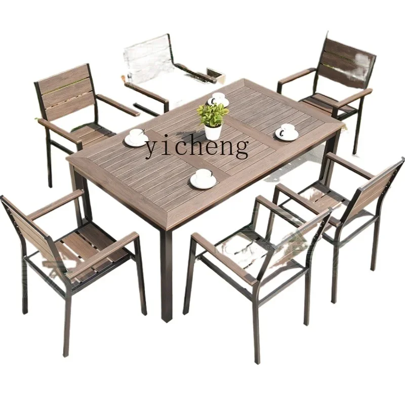 

Outdoor Desk-Chair Courtyard Garden Retro Wooden Chair Outdoor Leisure Terrace Plastic Wood