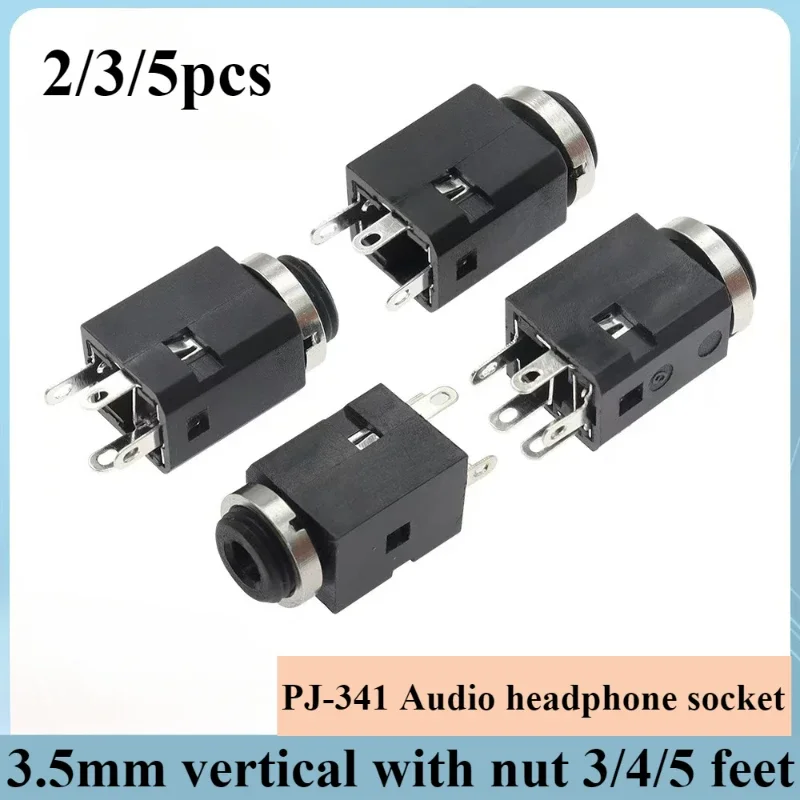 

2/3/5Pcs 3.5mm 3/4/5 Pin Vertical Socket Female Socket Jack with Screw 3.5 Audio Headphone Connector PJ-341 Earphone Hole
