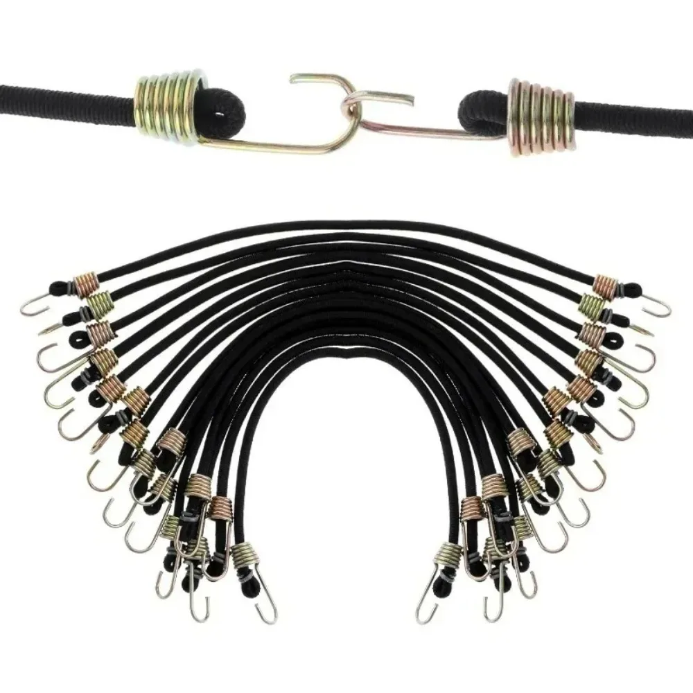 10 Pcs Black Heavy Duty Elastic Bungee Cords 25cm Luggage Packing  with Carabiner Luggage Cord Ropes Camping Accessories